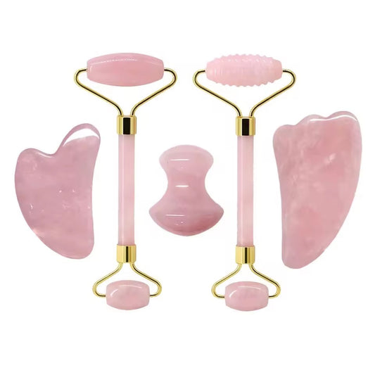 Rose Quartz Face Roller and Guasha Set