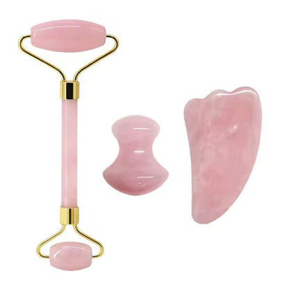 Rose Quartz Face Roller and Guasha Set